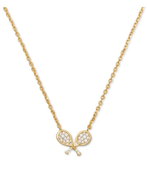 Kate Spade New York Gold-Tone Cubic Zirconia Racket & Imitation Pearl Mini Pendant Necklace, 16" + 3" extender