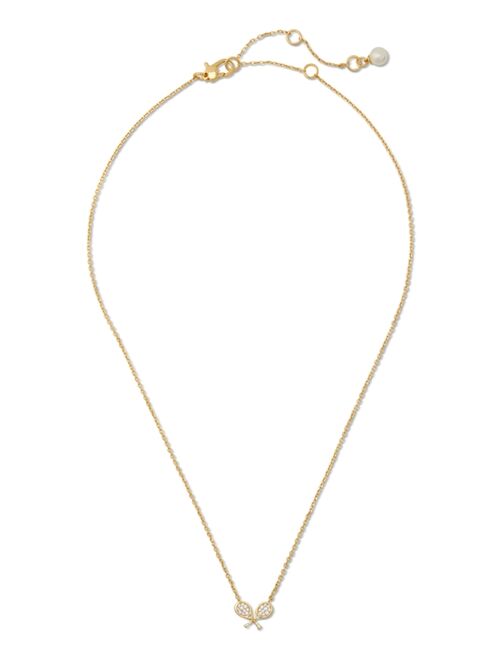 Kate Spade New York Gold-Tone Cubic Zirconia Racket & Imitation Pearl Mini Pendant Necklace, 16" + 3" extender