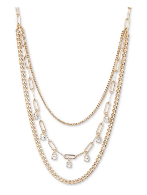 Karl Lagerfeld Paris Crystal Mixed Chain Layered Necklace, 16" + 3" extender