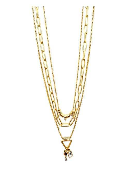 GUESS Gold-Tone Multi-Charm Mixed Chain Layered Pendant Necklace, 14" + 2" extender