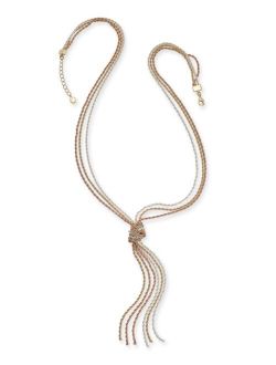 Tri-Tone Multi-Chain Knotted Lariat Necklace, 30"   2" extender, Created for Macy's