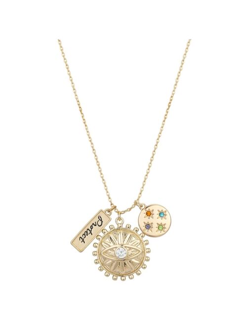Unwritten Multi Crystal Protect Charm Pendant Necklace