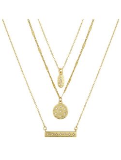 Unwritten 14K Gold Flash-Plated 3-Pieces Matte Finish Genuine Crystal Celestial Layered Pendants Set