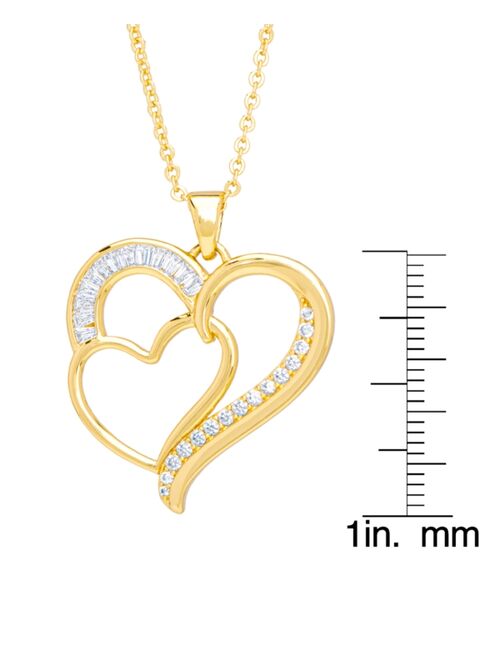 Macy's Cubic Zirconia Double Heart Necklace in Fine Gold Plate