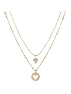 Unwritten Cubic Zirconia Mini Heart and Heart Coin Pendant Necklace Set, 2 Pieces