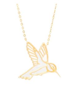 Macy's Mother of Pearl Hummingbird Pendant 18" Necklace in Gold Plate