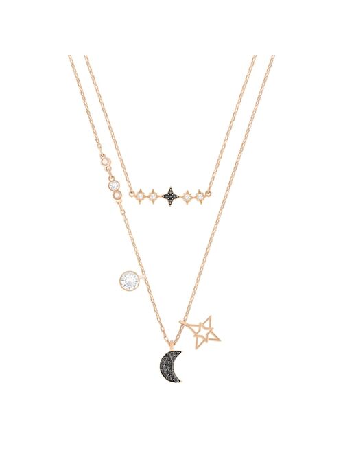 Swarovski Symbolic 2-Pieces Moon and Star Rose Gold Tone Plated Necklace