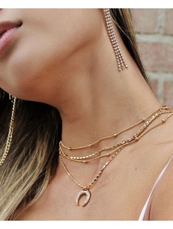 Layered Chain Crescent Horn Women's Necklace