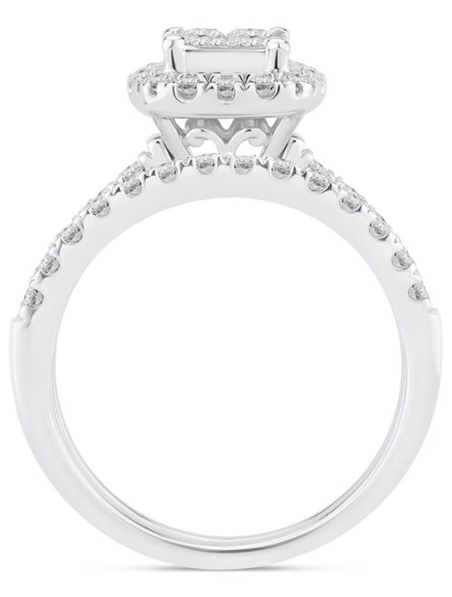 MACY'S Diamond Princess Quad Halo Cluster Bridal Set (1 ct. t.w.) in 14k White Gold