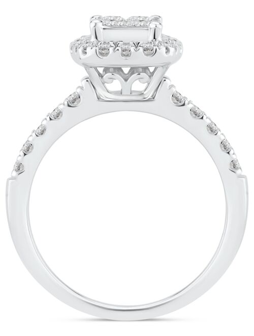 MACY'S Diamond Princess Quad Halo Cluster Bridal Set (1 ct. t.w.) in 14k White Gold