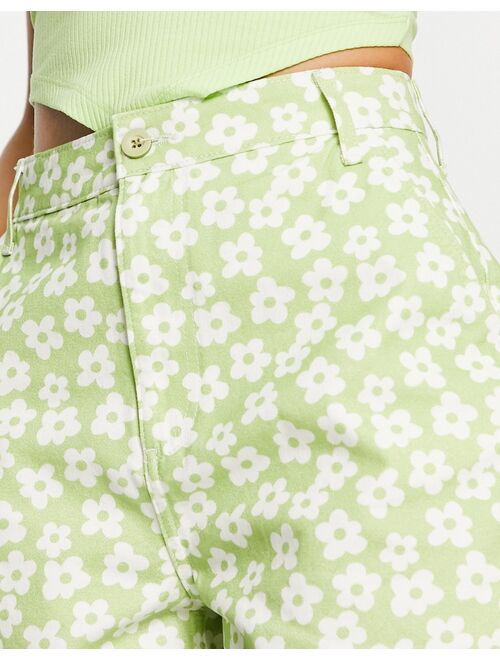ASOS DESIGN slouchy mom short in green daisy print