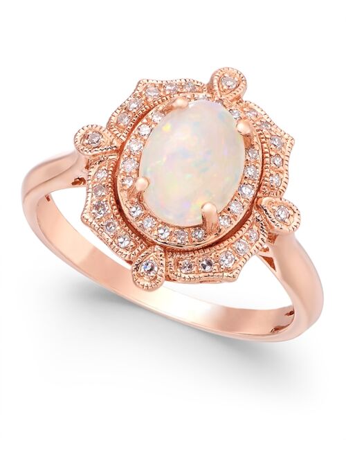 EFFY COLLECTION Aurora by EFFY® Opal (5/8 ct. t.w.) and Diamond (1/6 ct. t.w.) Oval Ring in 14k Rose Gold