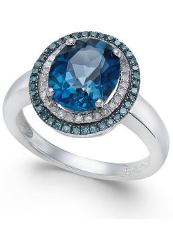 MACY'S London Blue Topaz (2-3/4 ct. t.w.), Blue and White Diamond (1/3 ct. t.w.) Oval Ring in 14k White Gold