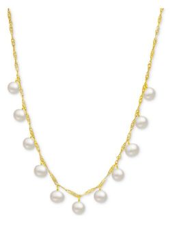 MACY'S White Cultured Freshwater Pearl (8mm) Dangle 18" Statement Necklace (Also in Pink & Dyed Gray Cultured Freshwater Pearl)