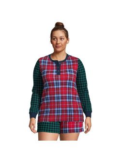 Plus Size Lands' End Waffle Knit Henley Long Sleeve Pajama Top