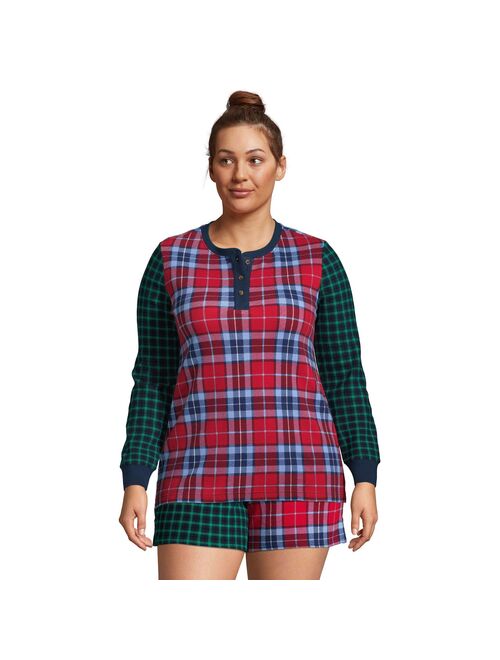 Plus Size Lands' End Waffle Knit Henley Long Sleeve Pajama Top
