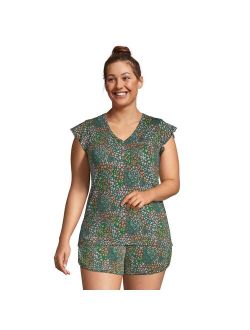 Plus Size Lands' End Comfort Knit Henley Pajama Top With Built-In Shelf Bra