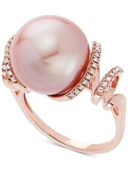 HONORA Cultured Pink Ming Pearl (13mm) & Diamond (1/8 ct. t.w.) Ring in 14k Rose Gold