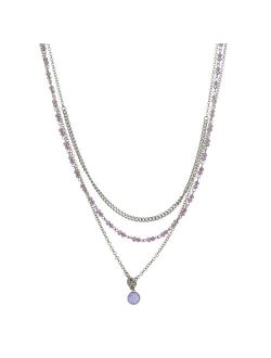 Silver Tone Purple 3-Row Necklace