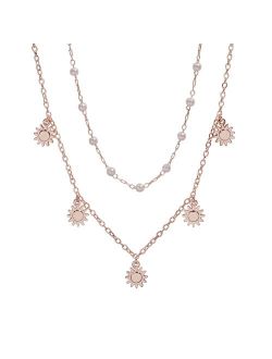 LC Lauren Conrad Rose Gold Tone Two Row Simulated Pearl And Sun Charm Necklace