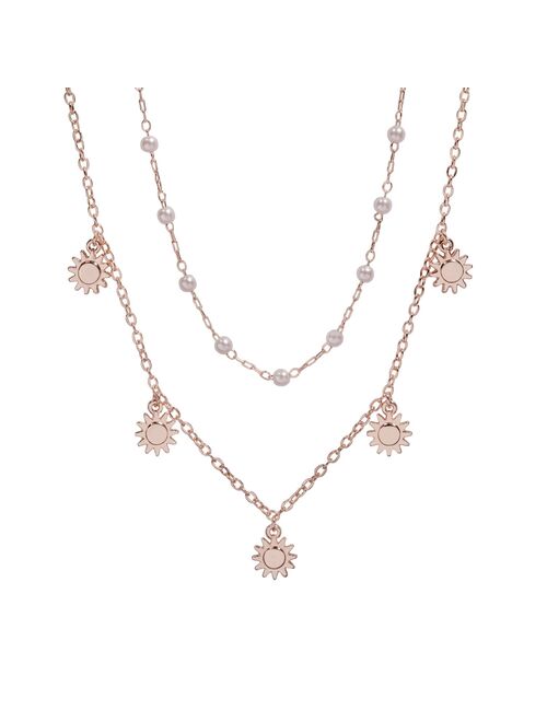Little Co. by Lauren Conrad LC Lauren Conrad Rose Gold Tone Two Row Simulated Pearl And Sun Charm Necklace