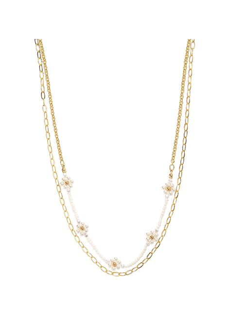 Little Co. by Lauren Conrad LC Lauren Conrad Gold Tone Two Row White Beaded Flower Necklace
