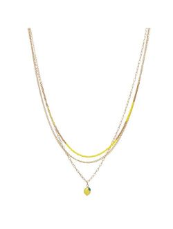 LC Lauren Conrad Gold Tone 3 Row Seed Bead and Chain Lemon Charm Necklace