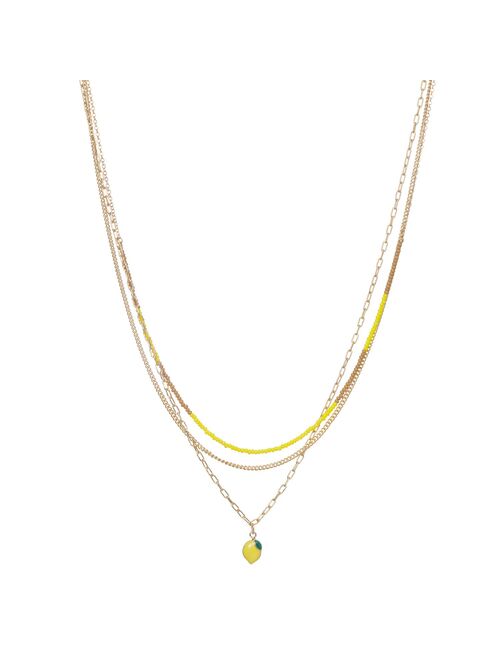 Little Co. by Lauren Conrad LC Lauren Conrad Gold Tone 3 Row Seed Bead and Chain Lemon Charm Necklace