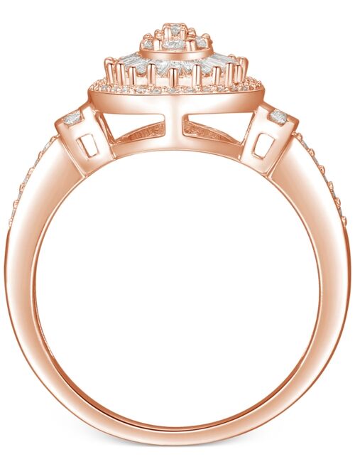 MACY'S Diamond Baguette Halo Cluster Ring (1/2 ct. t.w.) in 14k Gold or Rose Gold