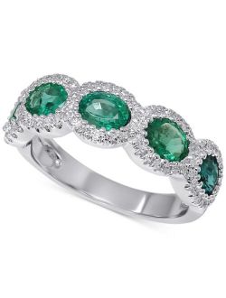 MACY'S Emerald (1-1/2 ct. t.w.) & Diamond (1/5 ct. t.w.) Halo Ring in 14k White Gold