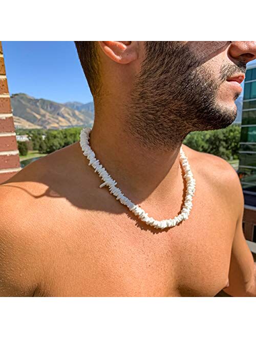 Fablinks White Puka Shell Necklace, Hawaiian Style Clam Chip Surfer Necklace for Men and Women, Trendy Summer Shell Necklace Choker for Men and Women, Seashell Beaded VSC