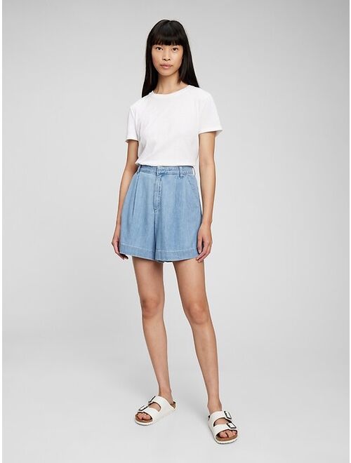 Gap High Rise Pleated Chambray Shorts with Washwell
