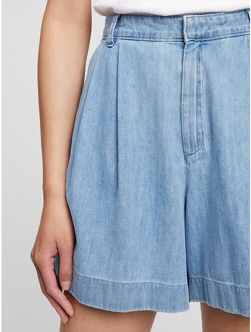 Gap High Rise Pleated Chambray Shorts with Washwell