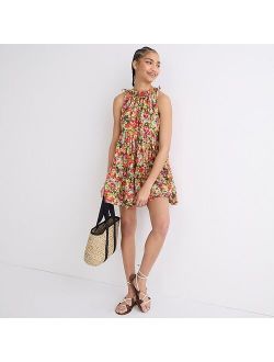 Tie-shoulder tiered mini dress in painterly floral