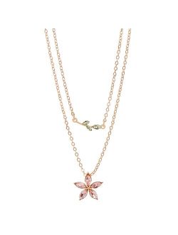 LC Lauren Conrad Light Pink Simulated Crystal Flower Layered Necklace