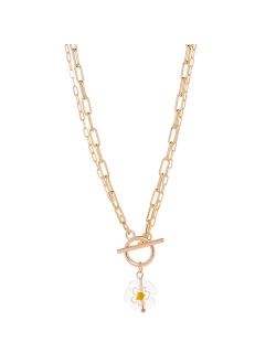 LC Lauren Conrad Gold Tone Flower Pendant Layered Toggle Necklace