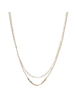 Gold Tone Paper Clip Chain & Beaded Layered Necklace