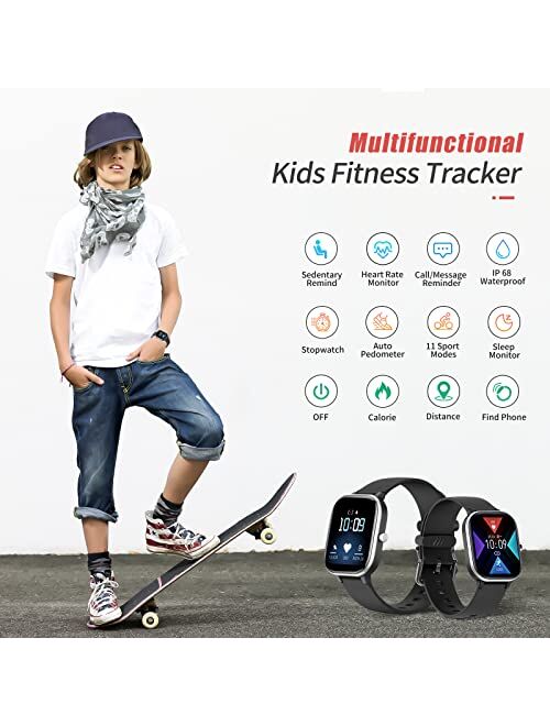 HENGTO Fitness Tracker Watch for Kids, IP68 Waterproof Kids Smart Watch with 1.4" DIY Watch Face 19 Sport Modes, Pedometers, Heart Rate, Sleep Monitor, Great Gift for Boy
