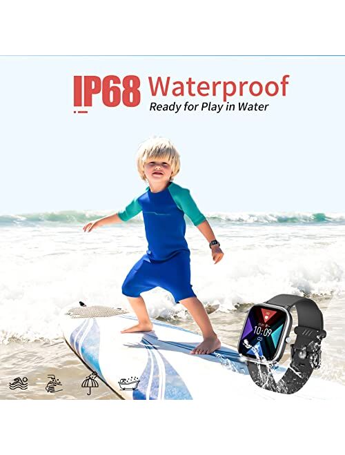 HENGTO Fitness Tracker Watch for Kids, IP68 Waterproof Kids Smart Watch with 1.4" DIY Watch Face 19 Sport Modes, Pedometers, Heart Rate, Sleep Monitor, Great Gift for Boy