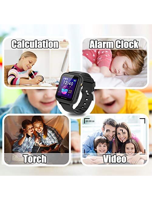 PTHTECHUS Smart Watch for Kids - Boys Girls Smartwatch with 2 Way Phone Need 2G SIM to Call SOS Games Music MP3 Player HD Selfie Camera Calculator Alarm Timer 12/24 Hours