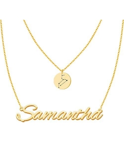 Shinelady Custom Name Necklace with Heart Personalized 18K Gold Plated Name Necklace with Birthstone Customized Necklace Gift for Women