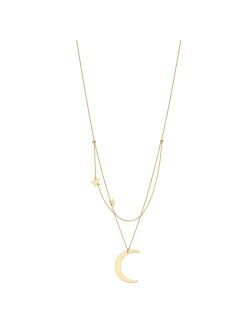 14k Gold Half Moon & Stars Pendant Necklace