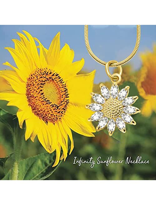 BZEBI 14K Gold Plated Sunflower Necklace For Women Teen Girls Friendship Gifts You Are My Sunshine Shiny Cubic Zirconia Petals Chain Length 16"+4" Extender