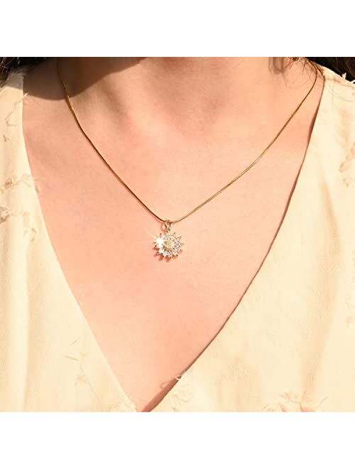 BZEBI 14K Gold Plated Sunflower Necklace For Women Teen Girls Friendship Gifts You Are My Sunshine Shiny Cubic Zirconia Petals Chain Length 16"+4" Extender