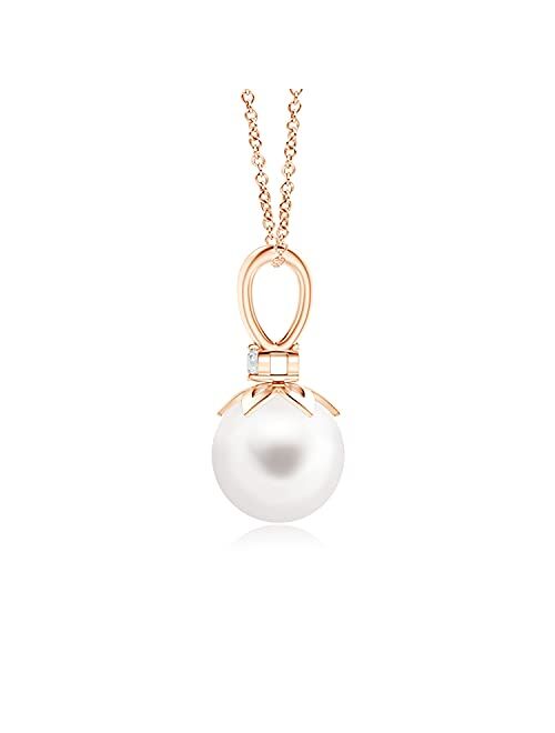 Angara June Birthstone - Freshwater Cultured Pearl Pendant Necklace with Diamond (8mm Freshwater Cultured Pearl)