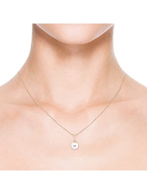 Angara June Birthstone - Freshwater Cultured Pearl Pendant Necklace with Diamond (8mm Freshwater Cultured Pearl)