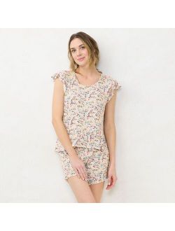 Women's LC Lauren Conrad Flutter Short Sleeve Pajama Top & Ruffle Pajama Shorts Sleep Set