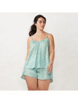 Plus Size LC Lauren Conrad Satin Ruffle Cami & Pajama Shorts Sleep Set