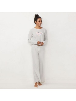 Women's LC Lauren Conrad Cozy Waffle Thermal Knit Long Sleeve Pajama Top & Pajama Pants Sleep Set