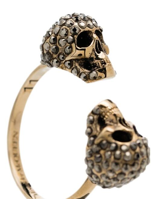 Alexander McQueen crystal-embellished skulls ring